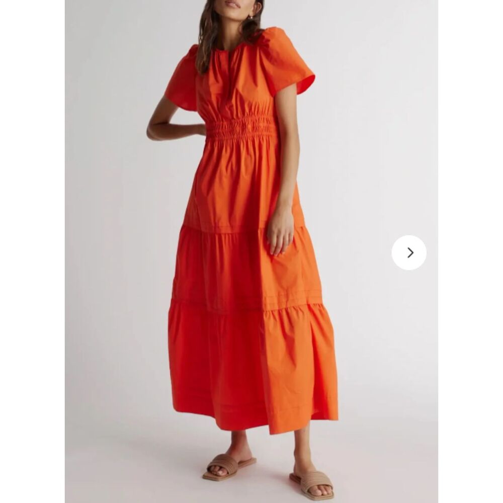 Quince Organic Cotton Poplin Tiered Maxi Dress Red Y2K S